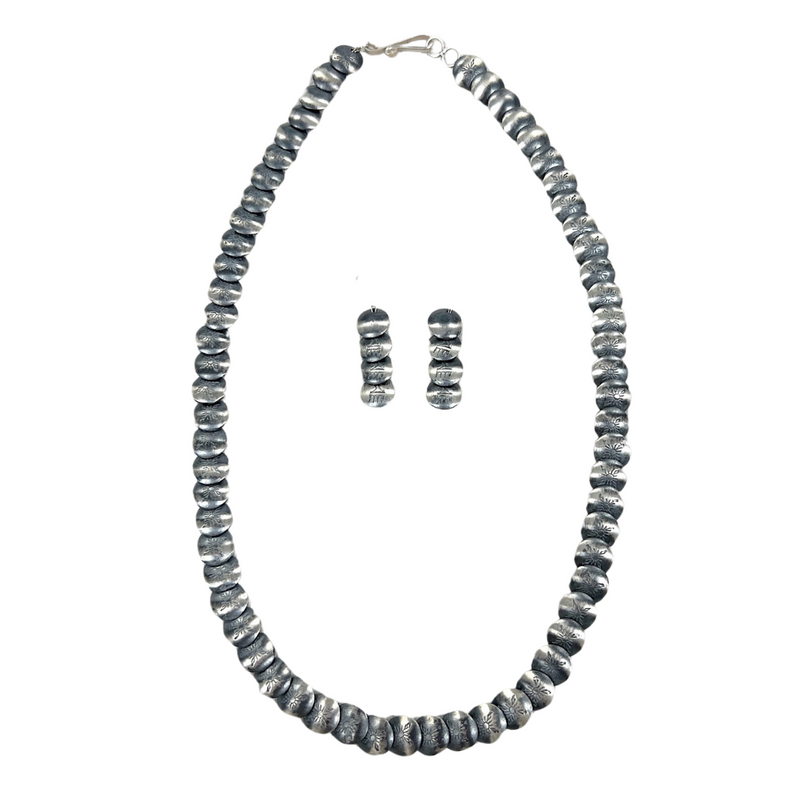 Sterling Silver Flat Round Bead Necklace/Earring Set