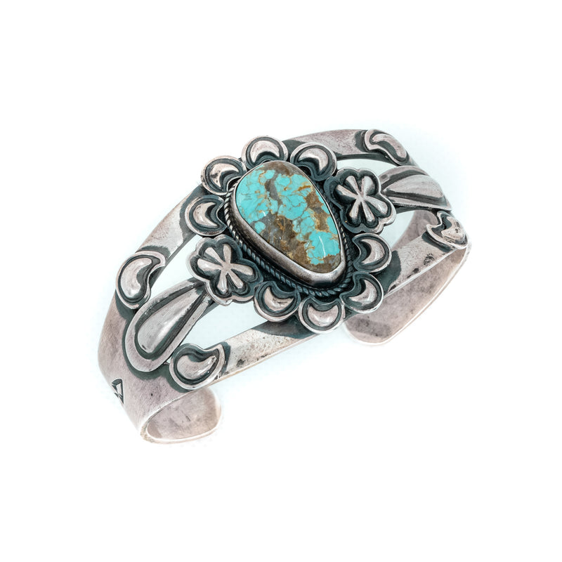Rare and Unique American Indian southwest jewelry. Nevada #8 Tuquoise Cuff bracelet by Artist: J ETSITTY, Navajo 