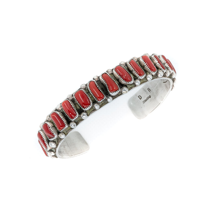 Artist: Darell Brown, Choctow, Sterling Silver and Coral bracelet