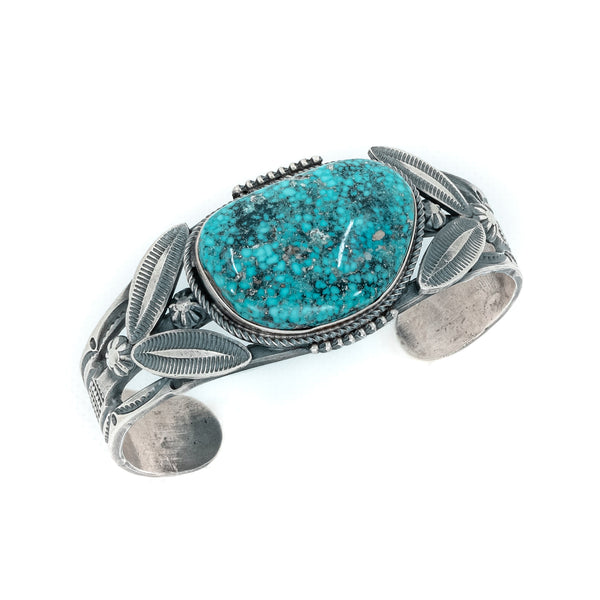 Morenci Turquoise cuff bracelet by American Indian Jewelry Artist: Pete Morgan, Navajo 