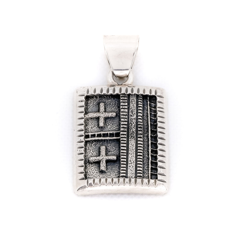 Genuine sterling silver square pendant created by Native American Artist: Jim Harrison, Navajo. Southwestern style jewelry.