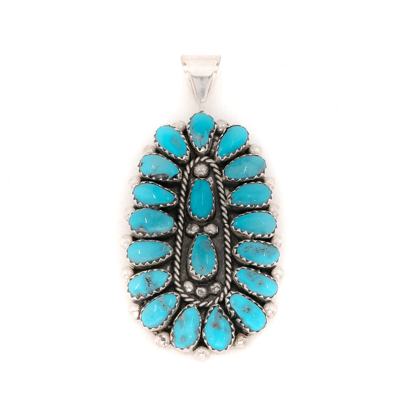 Traditional American Indian style Sleeping Beauty Turquoise and Sterling Silver pendant.