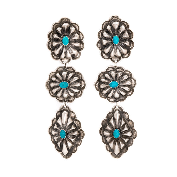 Sleeping Beauty Turquoise earrings set in sterling silver by American Indian Sleeping Beauty Turquoise earring set in sterling silver by American Indian jewelry Artist: Rita Lee. Bold and Classic southwest style jewelry.