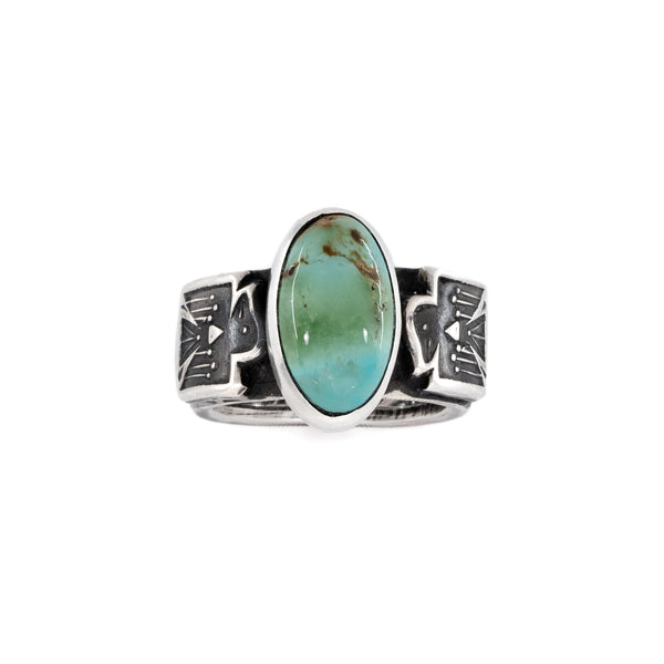  Sonoran Gold Turquoise stone set in stamped sterling silver ring. American Indian Artist: Alex Horst.