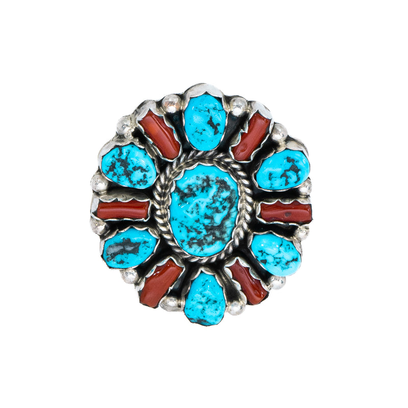 Sleeping Beauty Turquoise and Coral Cluster Ring