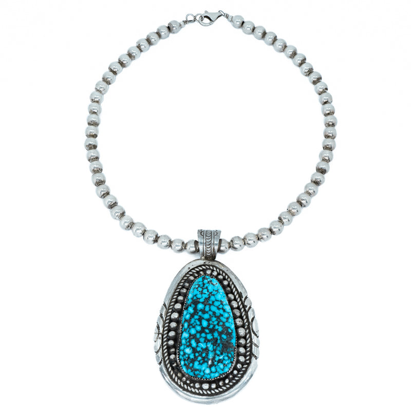 Kingman Ithaca Turquoise Pendant with 8mm Sterling Silver Bead Necklace