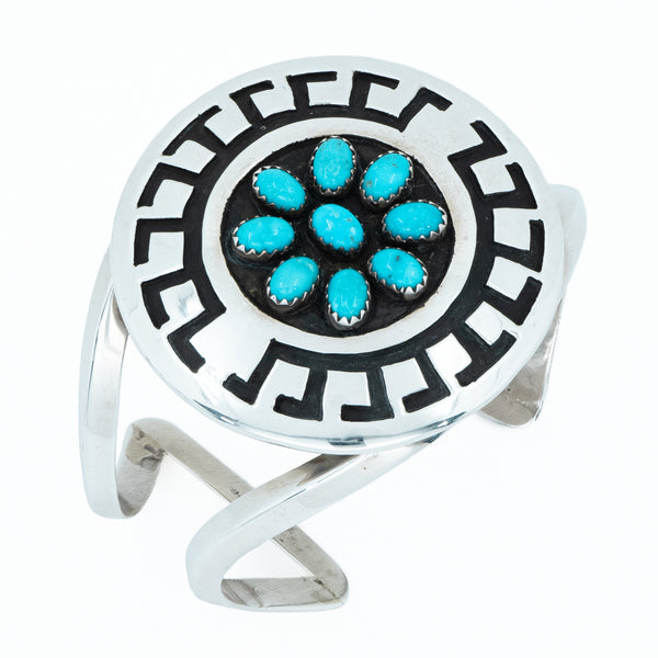 Sleeping Beauty Turquoise Cluster Cuff, Silver Overlay Bracelet