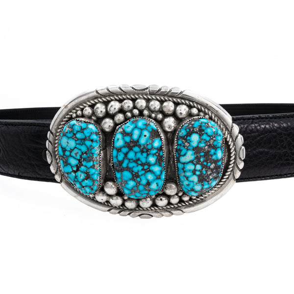 Hand Carved Kingman Ithaca Turquoise and Sterling Silver Buckle