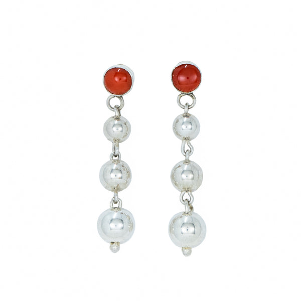 Coral and Sterling Silver Bead Earrings