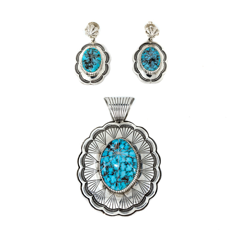 Kingman Turquoise Inlay Pendant/Earring Set