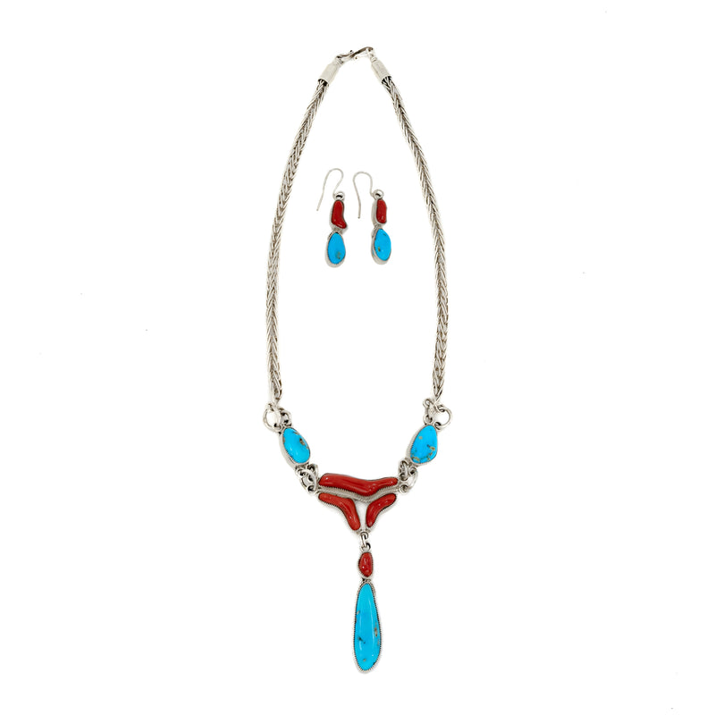 Sleeping Beauty Turquoise and Coral Necklace/Earring Set