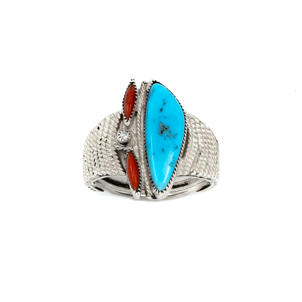 Sleeping Beauty Turquoise, Coral Ring and Diamond