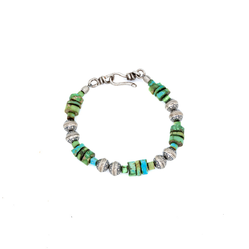 Sonoran Mountain Turquoise and Sterling Silver Bead Bracelet